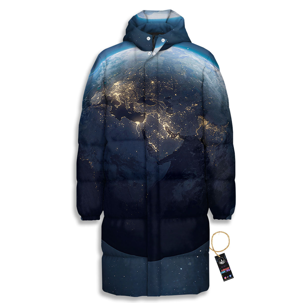 Earth And Space Print Long Down Jacket-grizzshop