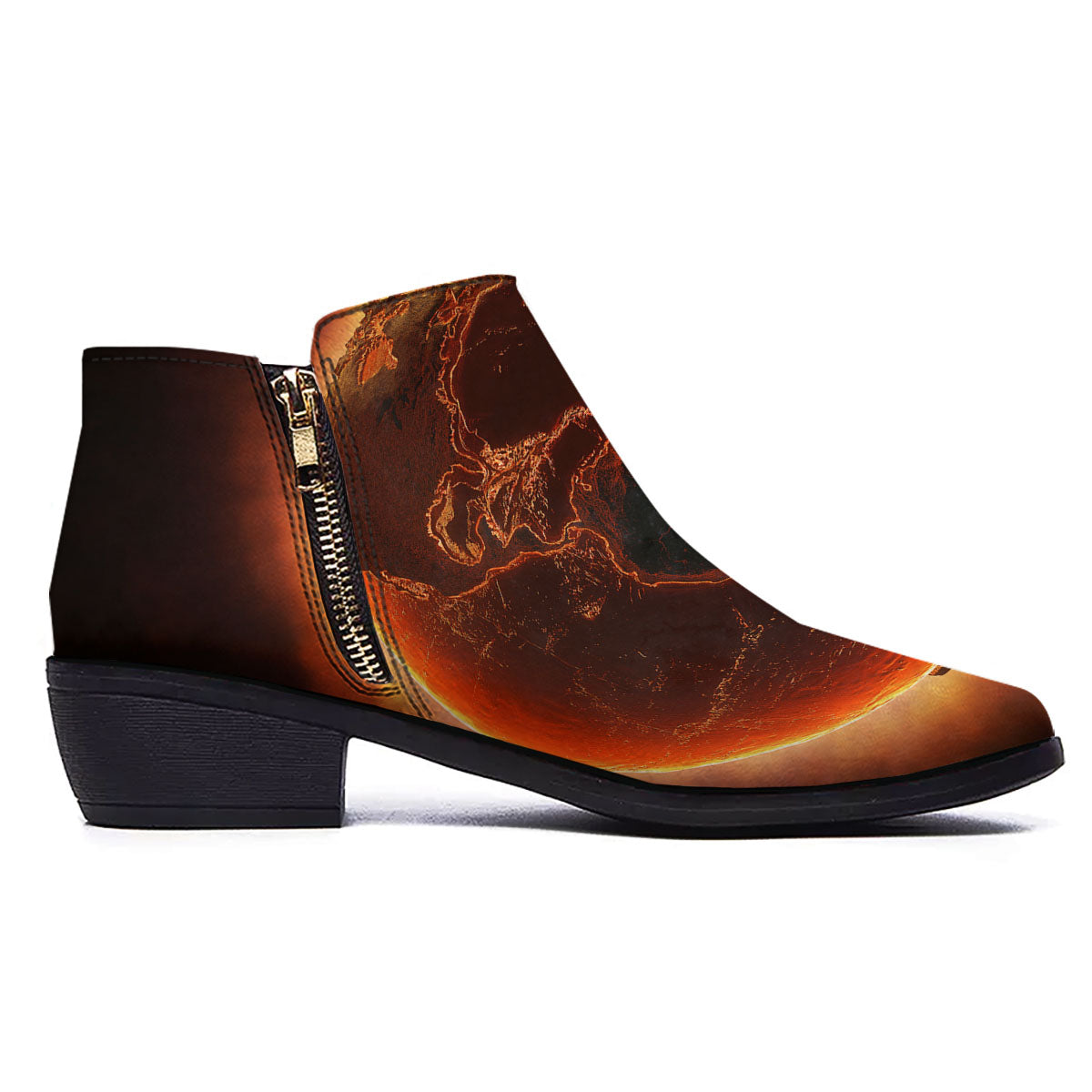 Earth Burning Print Ankle Boots-grizzshop