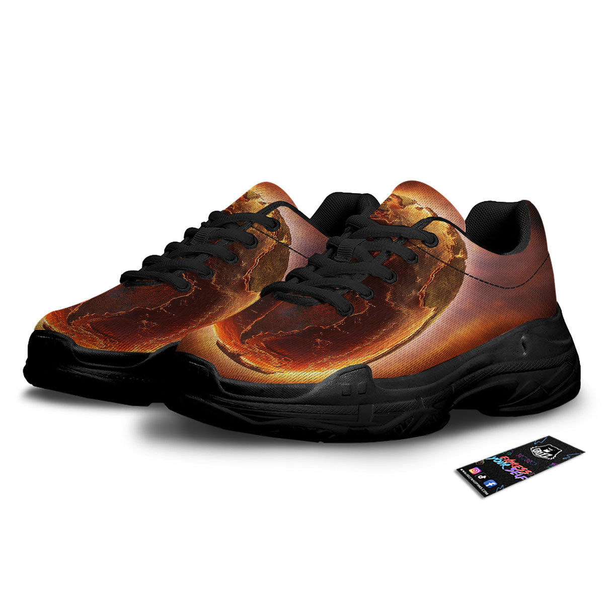 Earth Burning Print Black Chunky Shoes-grizzshop