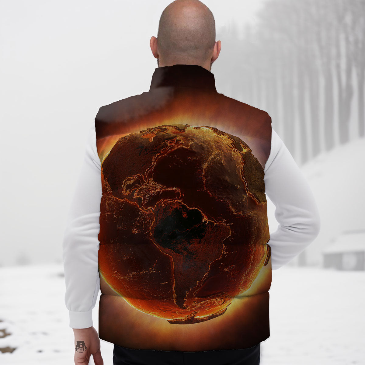 Earth Burning Print Down Vest-grizzshop