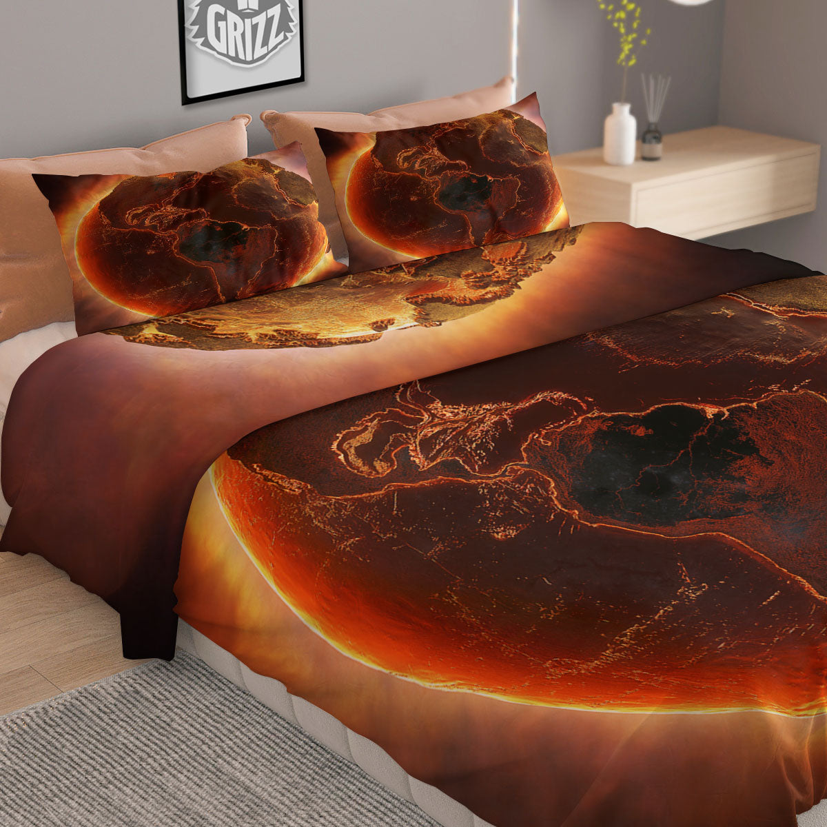 Earth Burning Print Duvet Cover Bedding Set