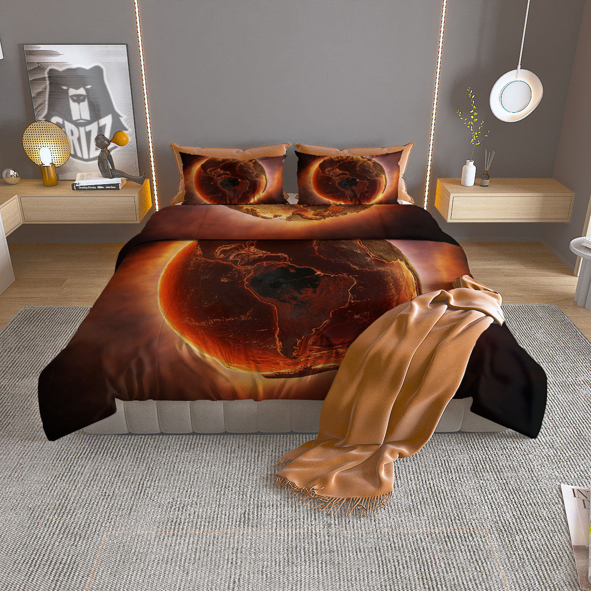 Earth Burning Print Duvet Cover Bedding Set