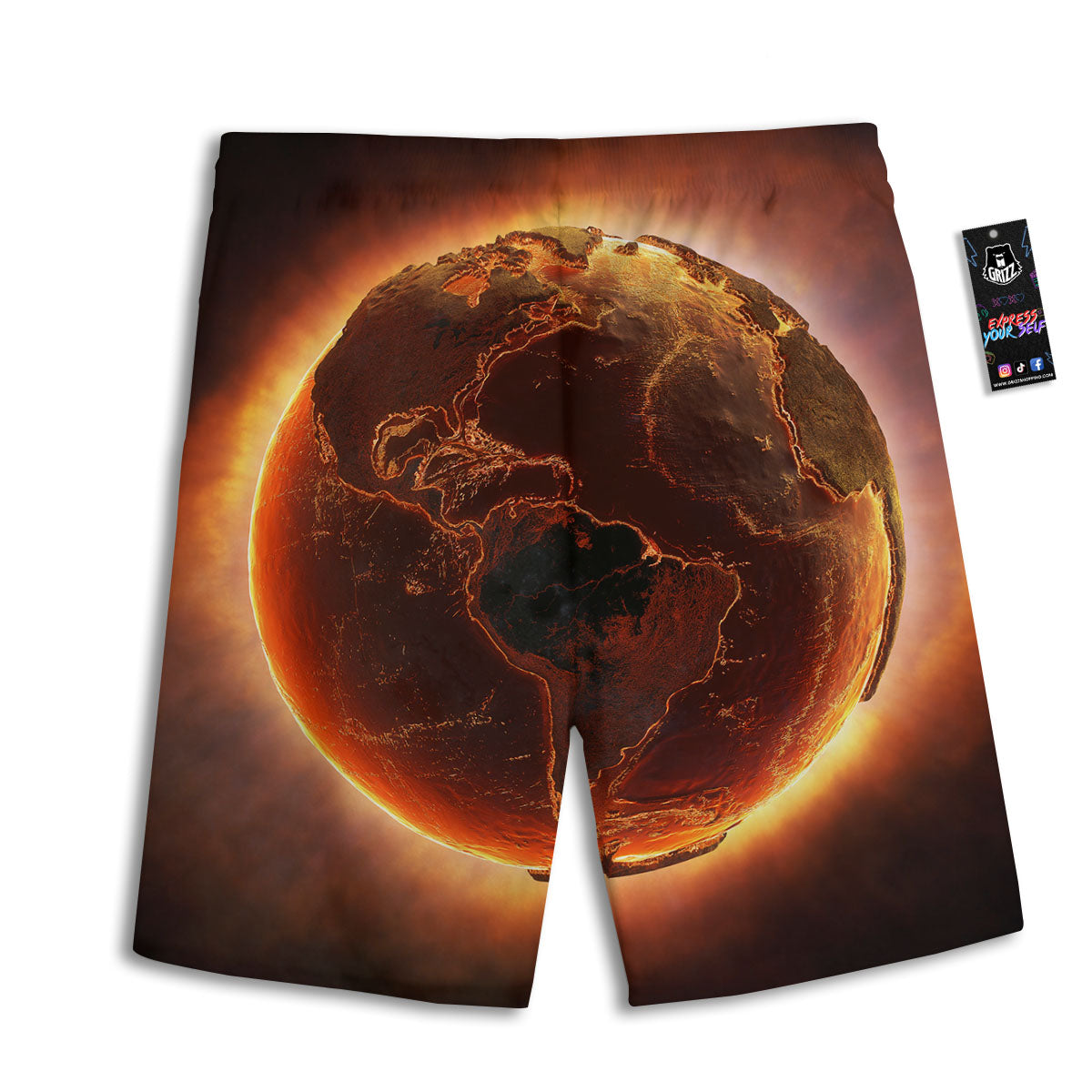 Earth Burning Print Men's Athletic Shorts