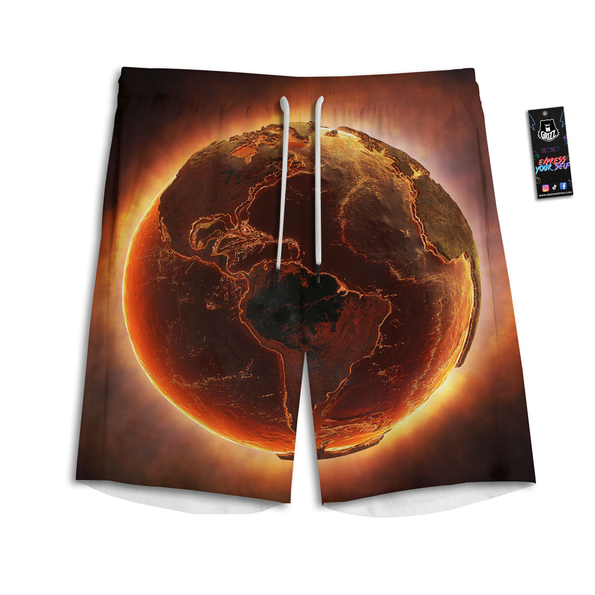 Earth Burning Print Men's Athletic Shorts