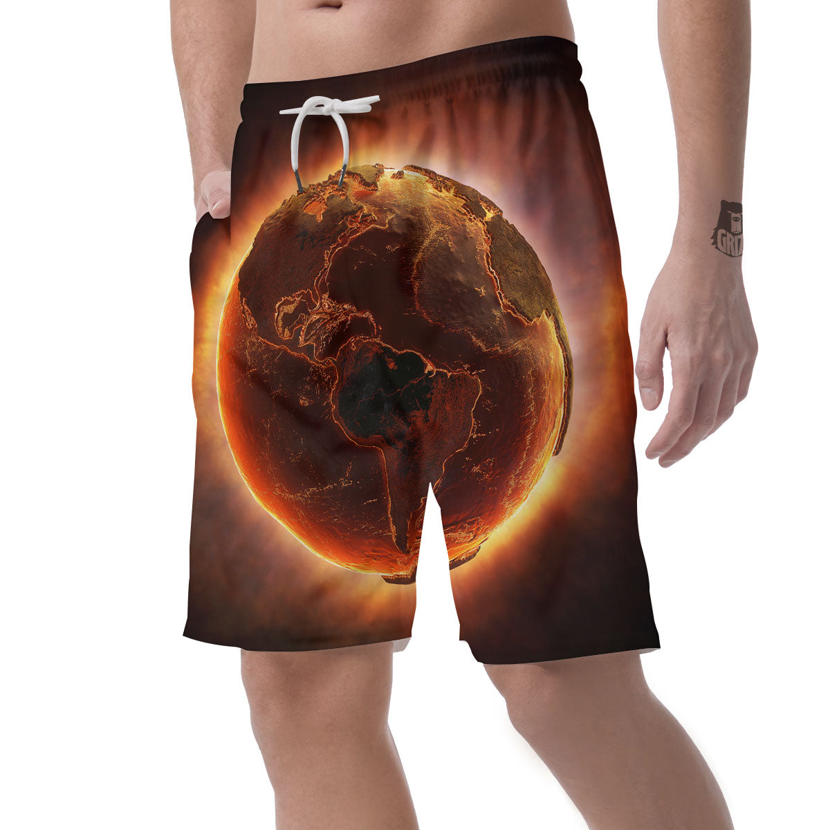 Earth Burning Print Men's Shorts-grizzshop