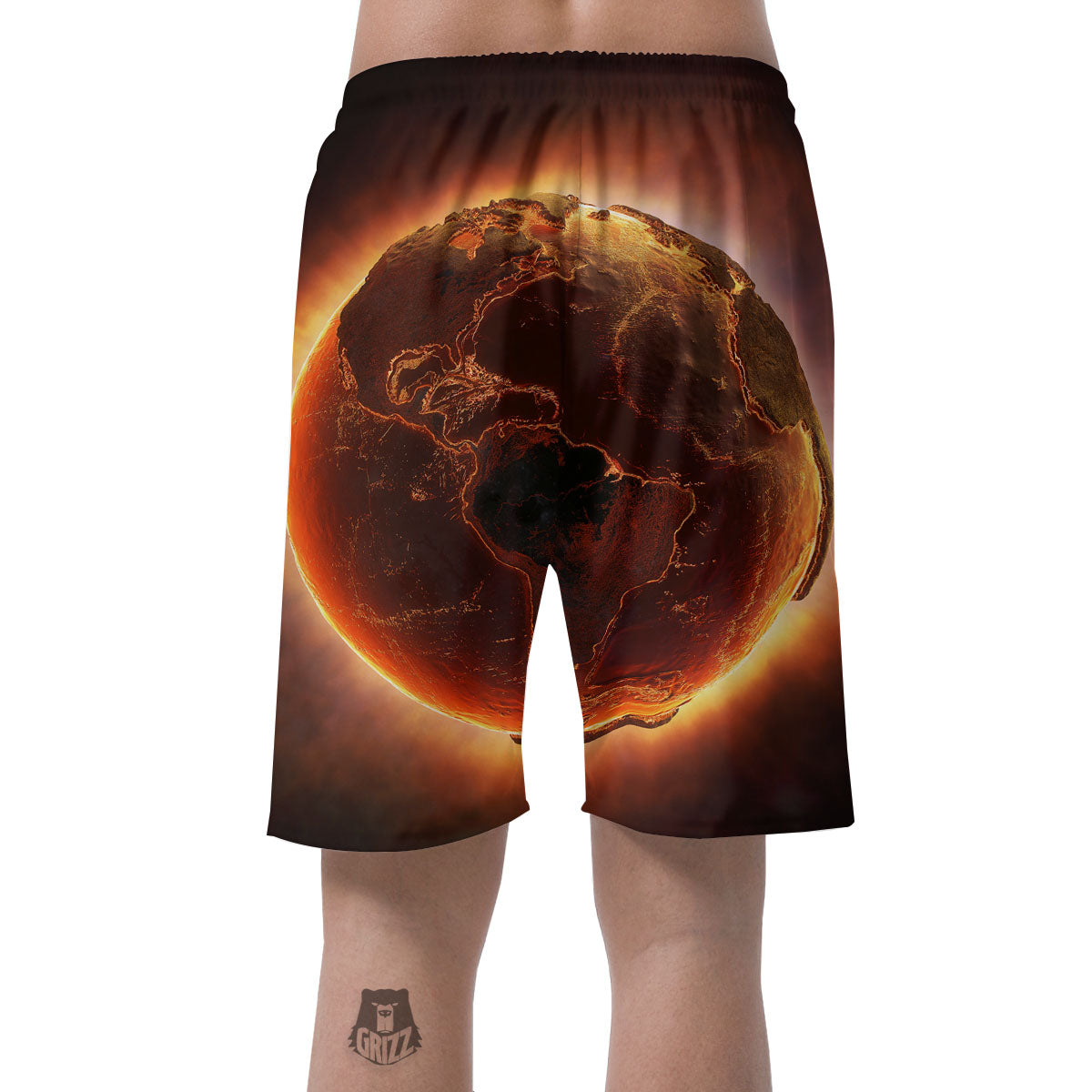 Earth Burning Print Men's Shorts-grizzshop