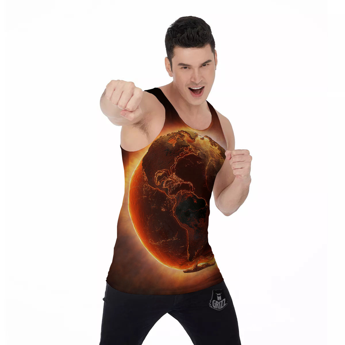 Earth Burning Print Men's Tank Top-grizzshop