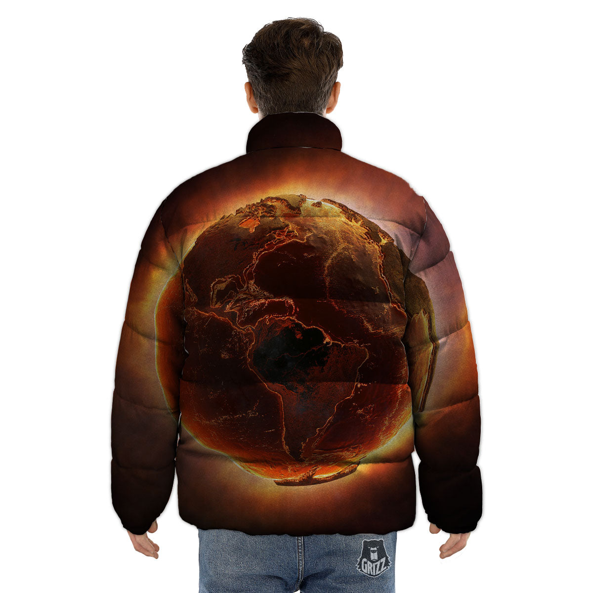 Earth Burning Print Puffer Jacket-grizzshop