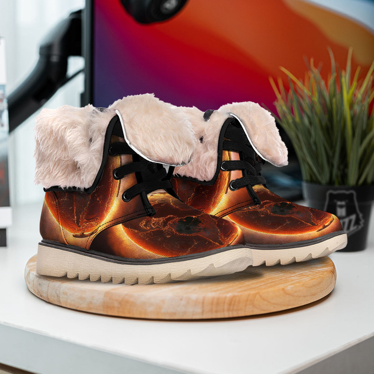 Earth Burning Print Snow Boots-grizzshop