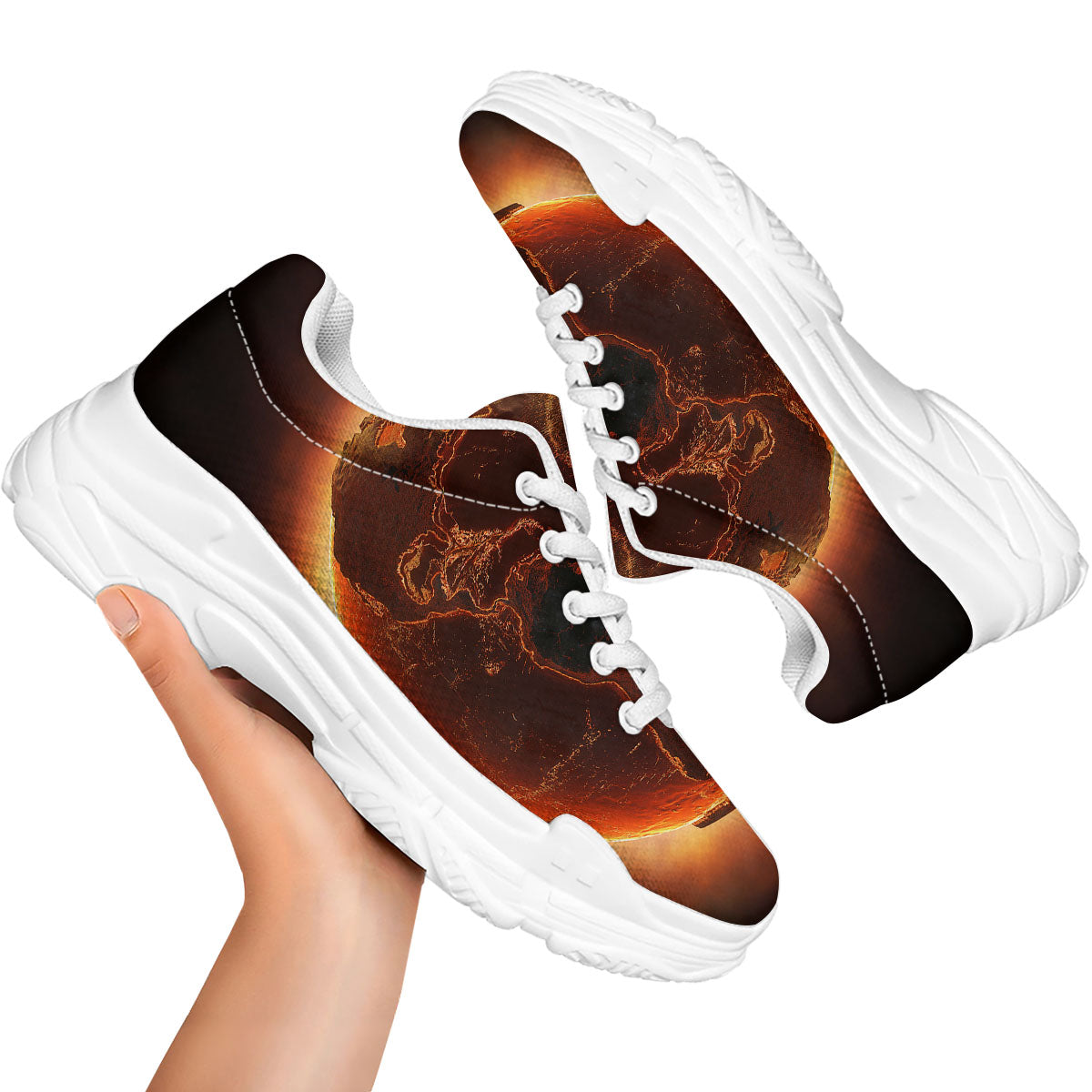 Earth Burning Print White Chunky Shoes-grizzshop