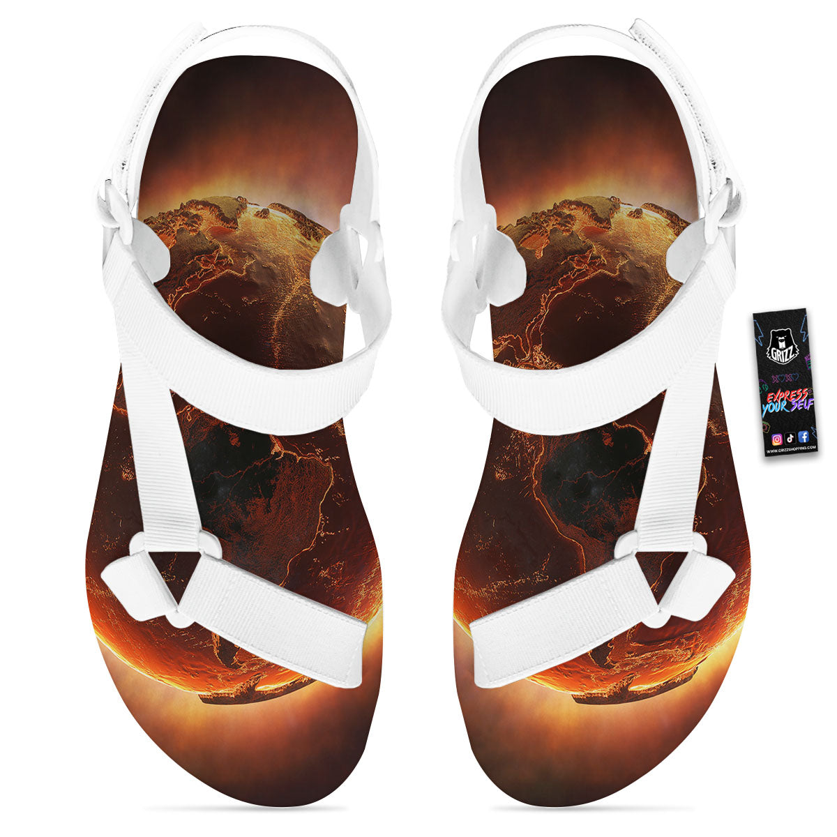 Earth Burning Print White Open Toe Sandals-grizzshop