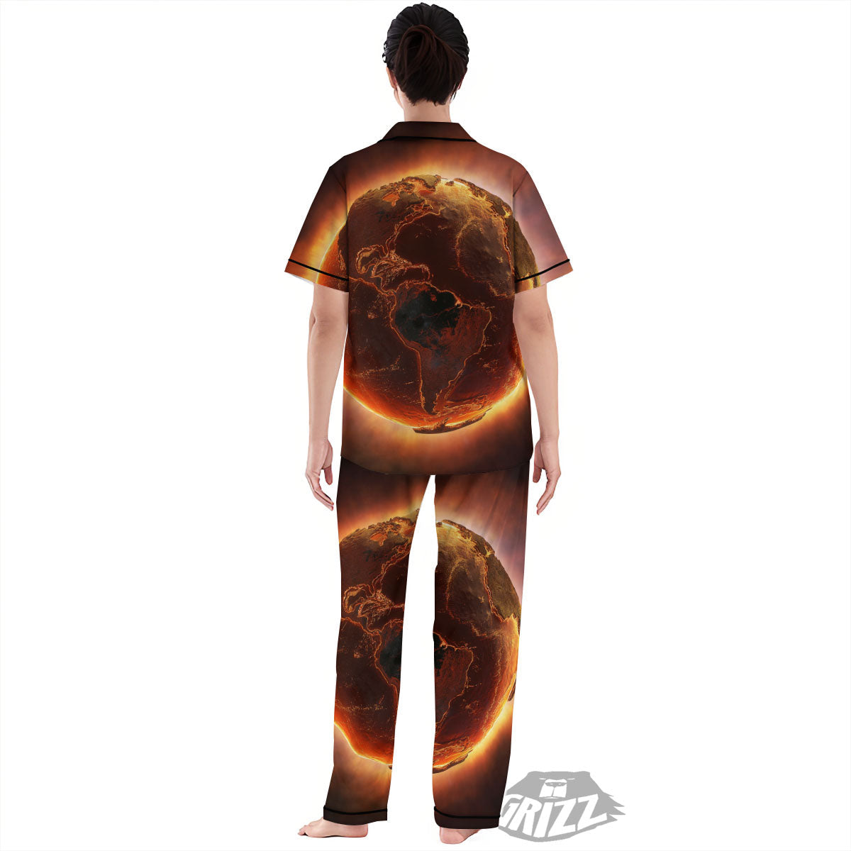 Earth Burning Print Women's Pajamas Set-grizzshop