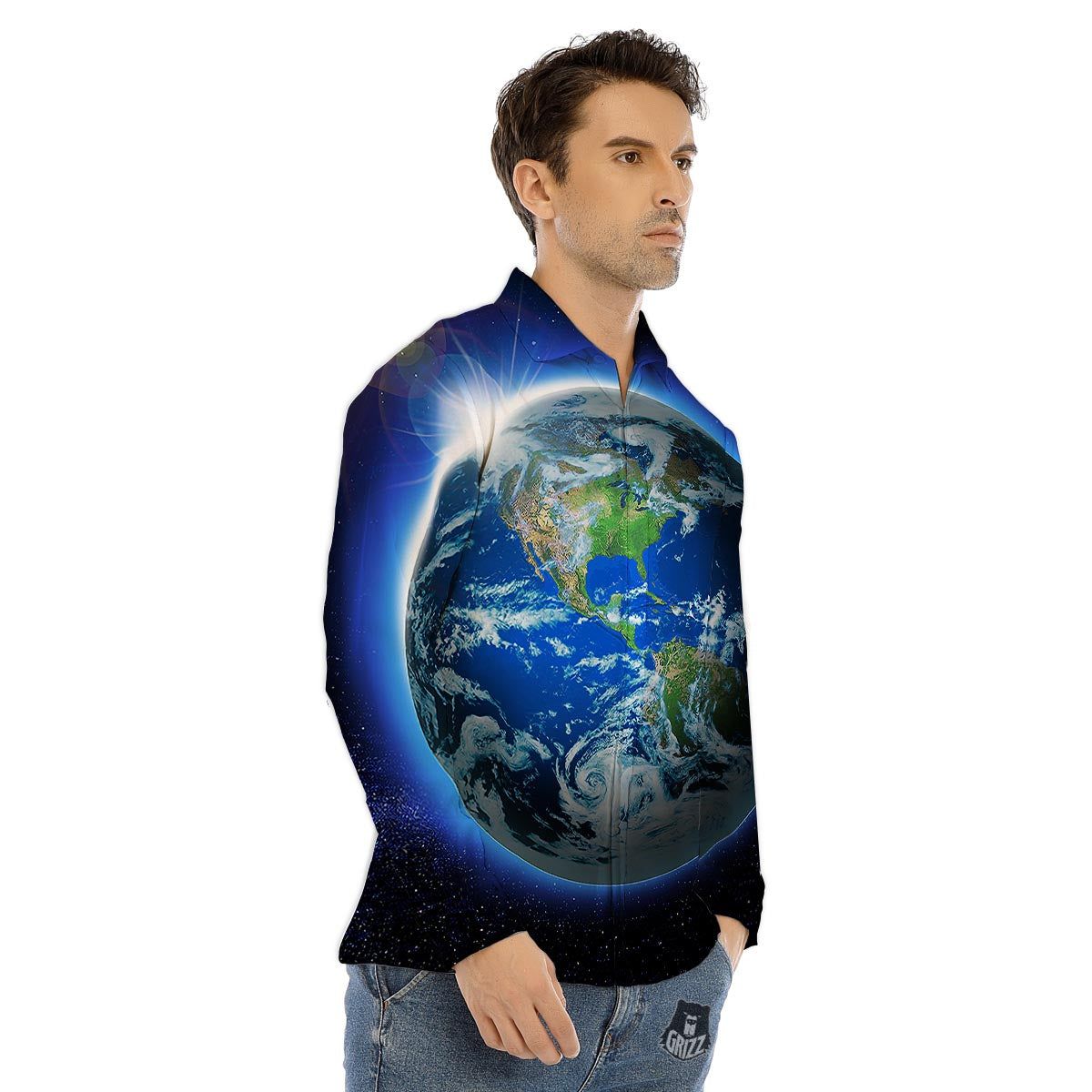 Earth Sunrise Print Men's Dress Shirts-grizzshop
