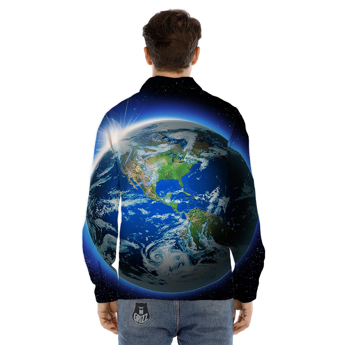 Earth Sunrise Print Men's Dress Shirts-grizzshop