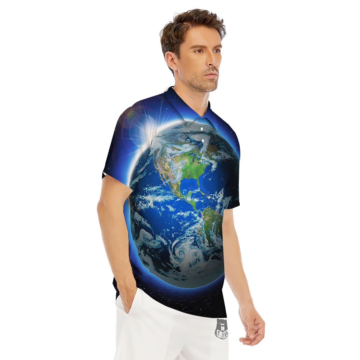Earth Sunrise Print Men's Golf Shirts-grizzshop