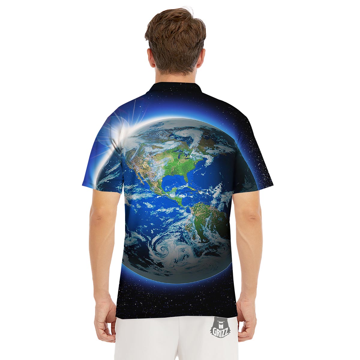 Earth Sunrise Print Men's Golf Shirts-grizzshop