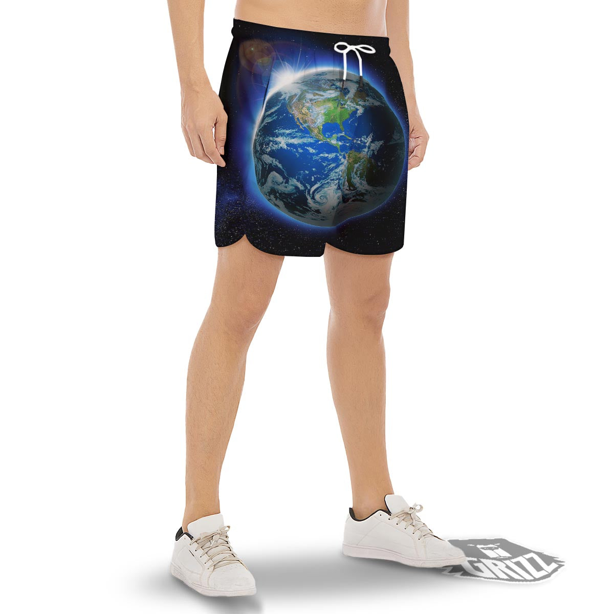 Earth Sunrise Print Men's Gym Shorts-grizzshop