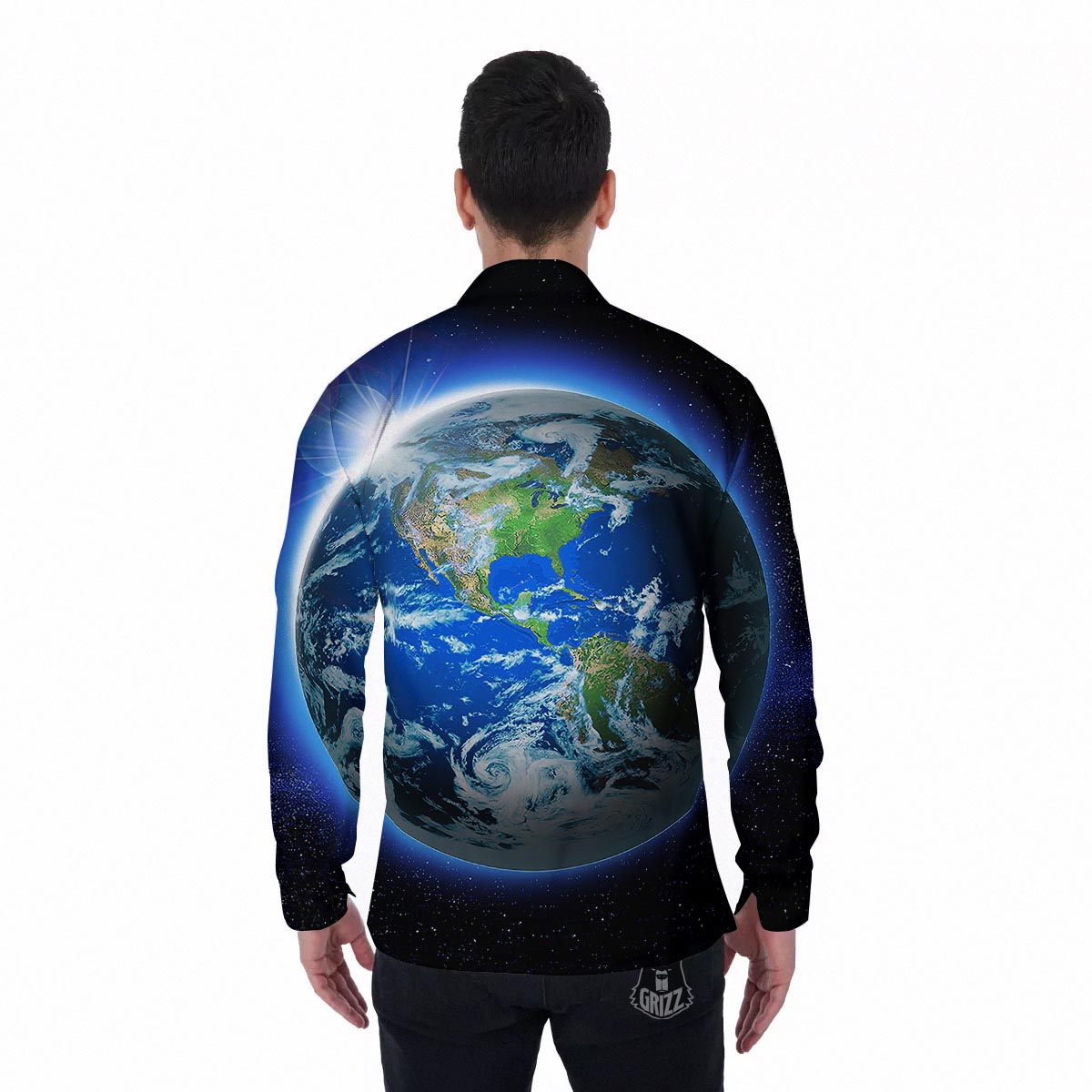 Earth Sunrise Print Men's Long Sleeve Shirts-grizzshop