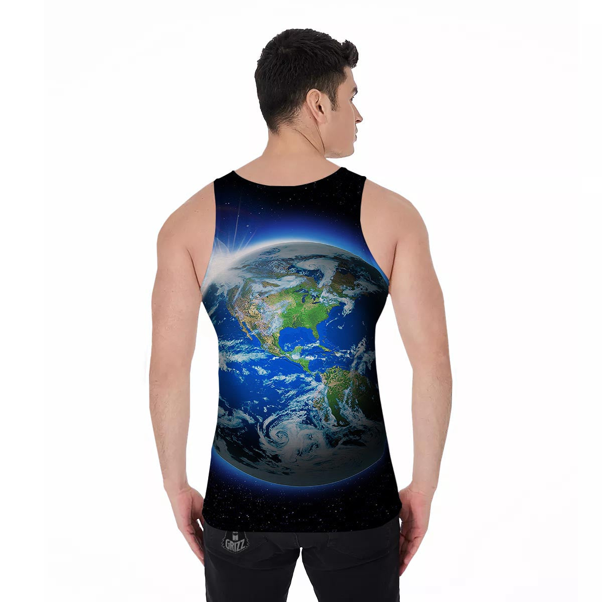 Earth Sunrise Print Men's Tank Top-grizzshop