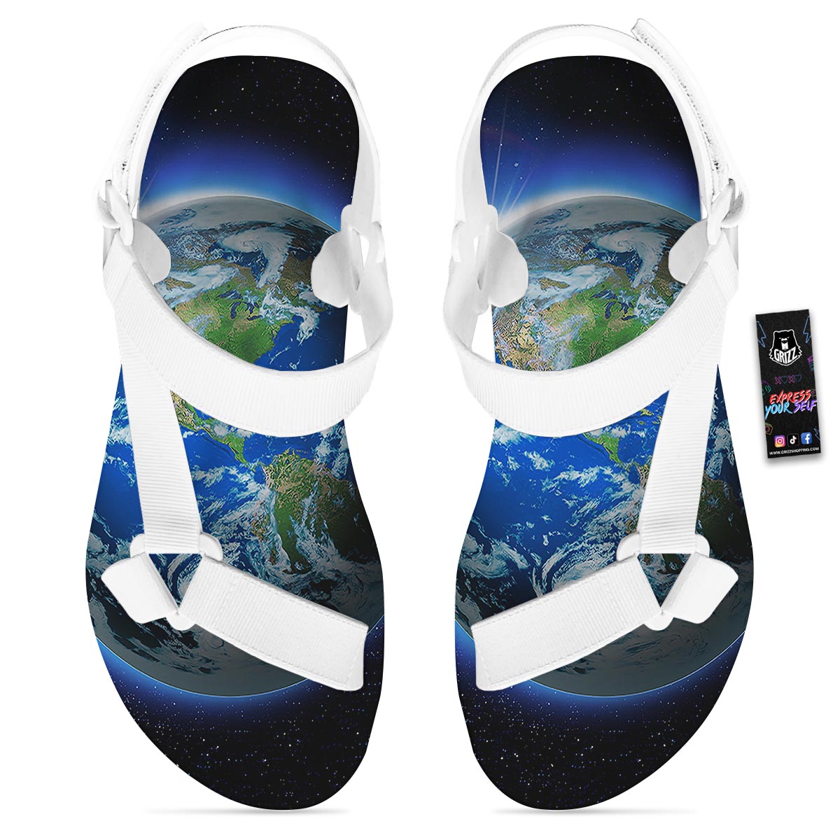Earth Sunrise Print White Open Toe Sandals-grizzshop
