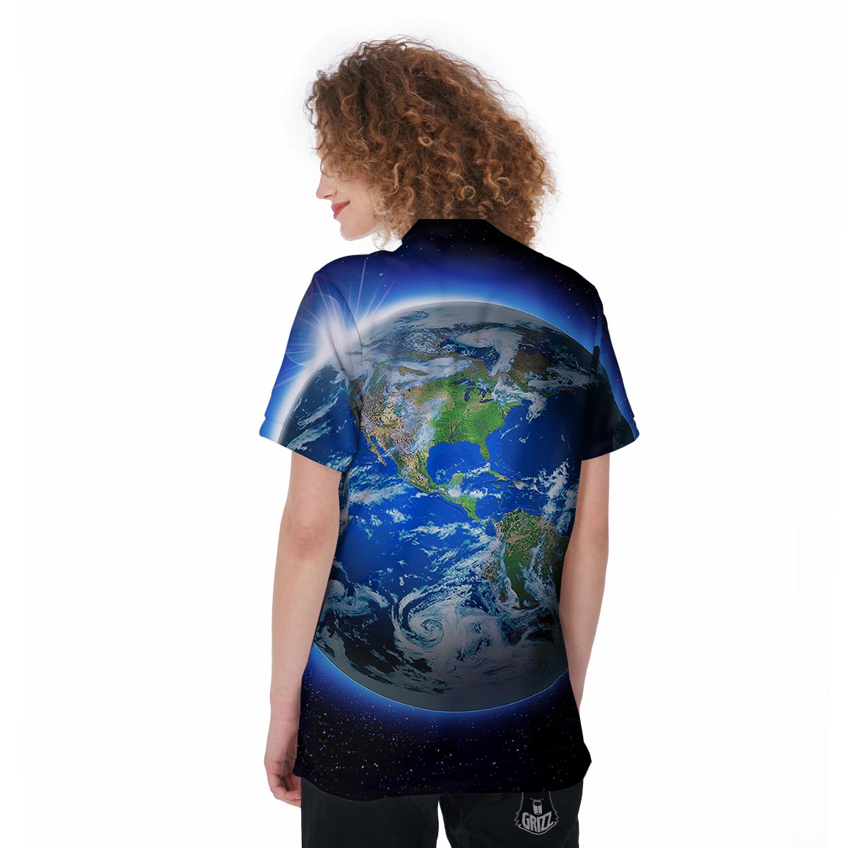 Earth Sunrise Print Women's Golf Shirts-grizzshop