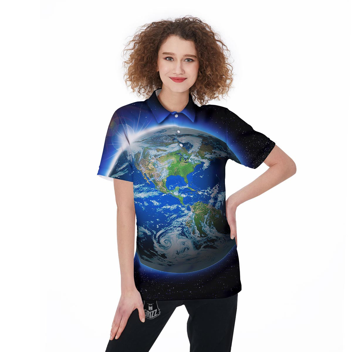 Earth Sunrise Print Women's Golf Shirts-grizzshop