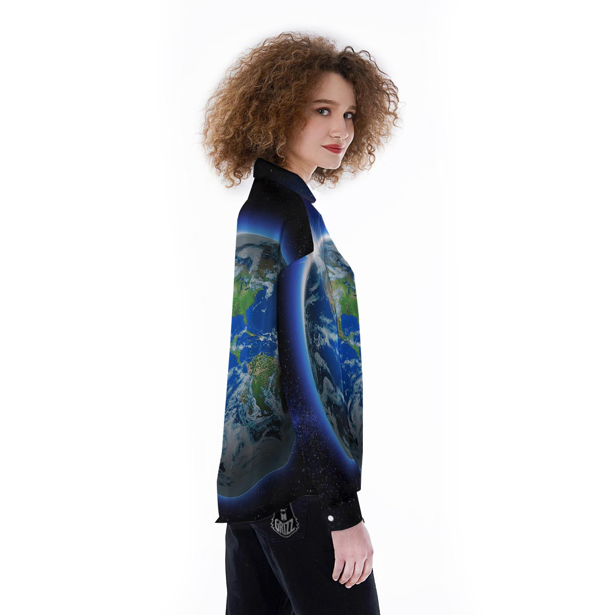 Earth Sunrise Print Women's Long Sleeve Shirts-grizzshop