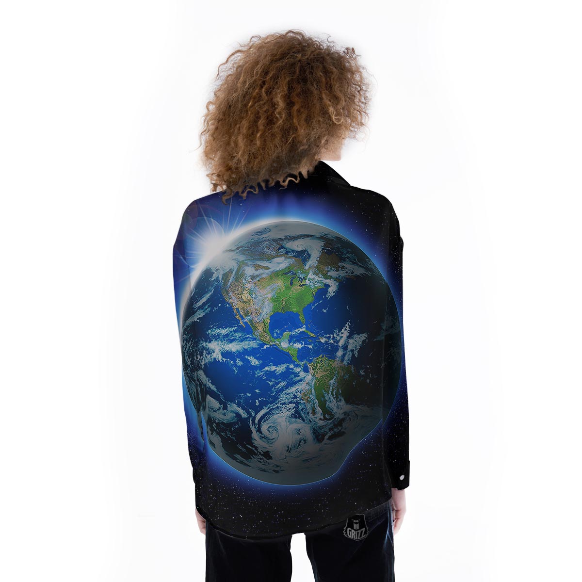 Earth Sunrise Print Women's Long Sleeve Shirts-grizzshop