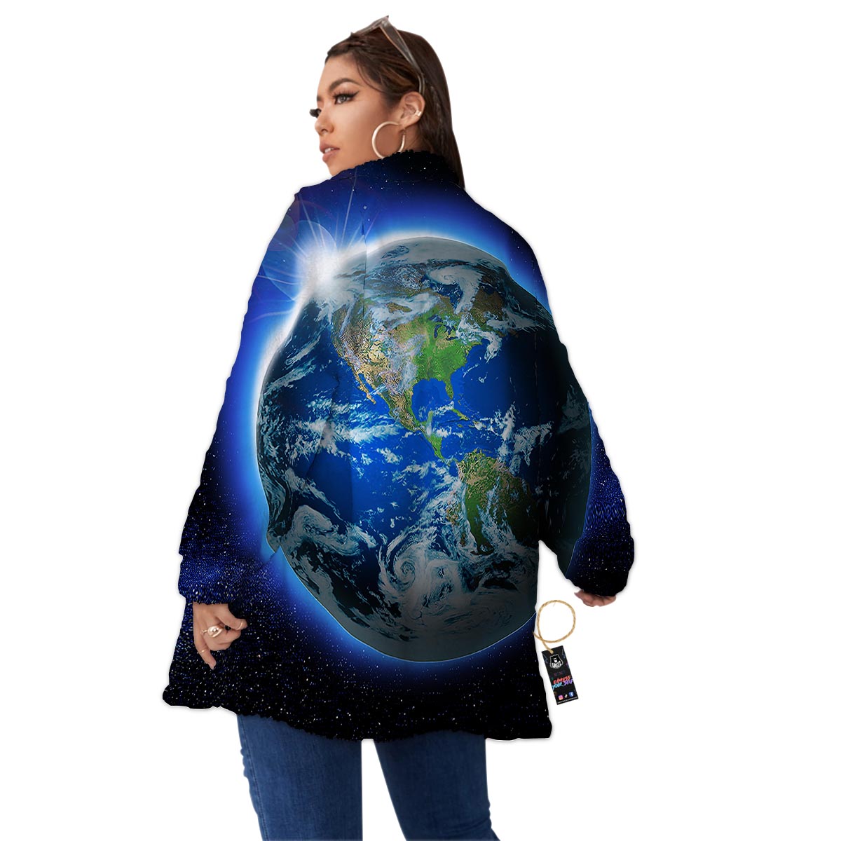 Earth Sunrise Print Women's Sherpa Jacket-grizzshop