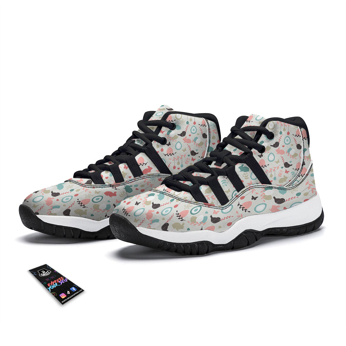 Easter Beige Print Pattern Black Bball Shoes-grizzshop