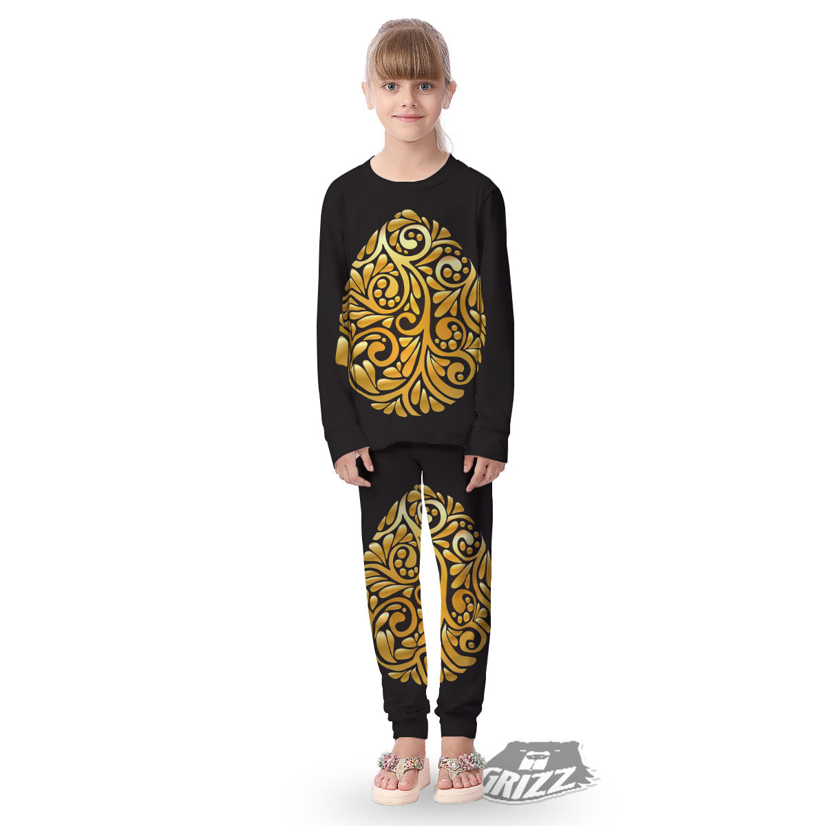 Easter Egg Gold Print Kid's Pajamas-grizzshop