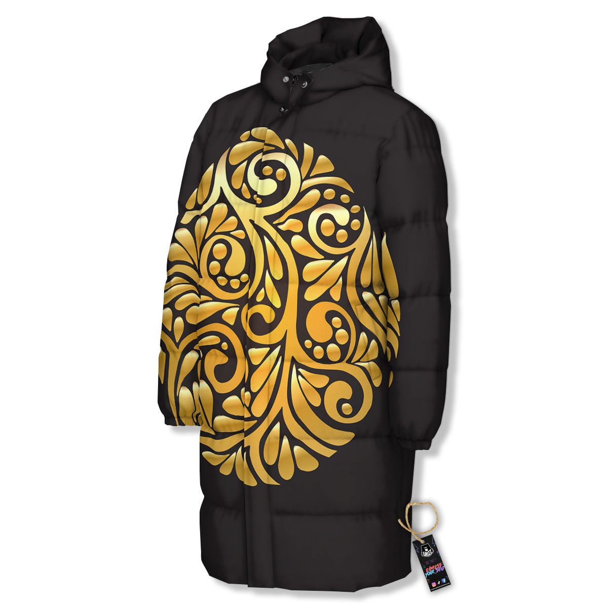 Easter Egg Gold Print Long Down Jacket-grizzshop