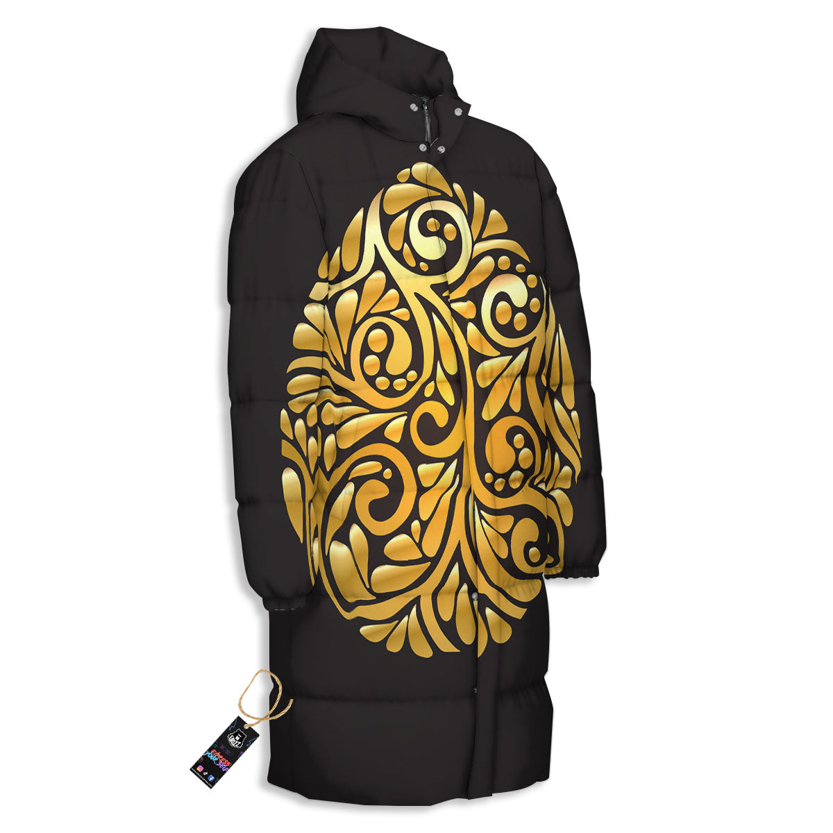Easter Egg Gold Print Long Down Jacket-grizzshop