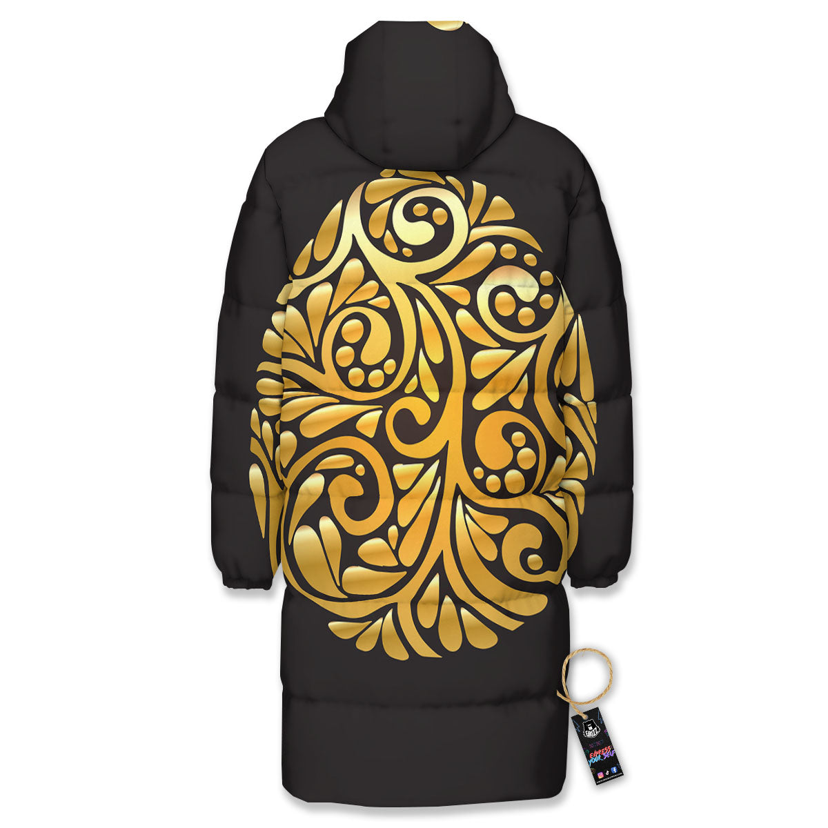 Easter Egg Gold Print Long Down Jacket-grizzshop