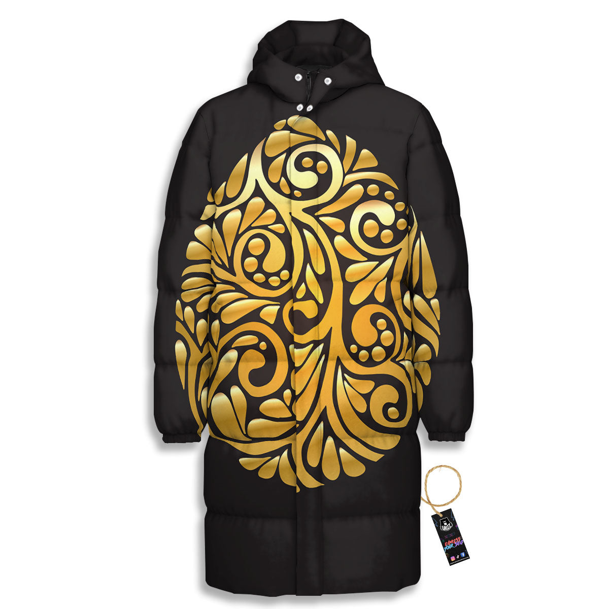 Easter Egg Gold Print Long Down Jacket-grizzshop