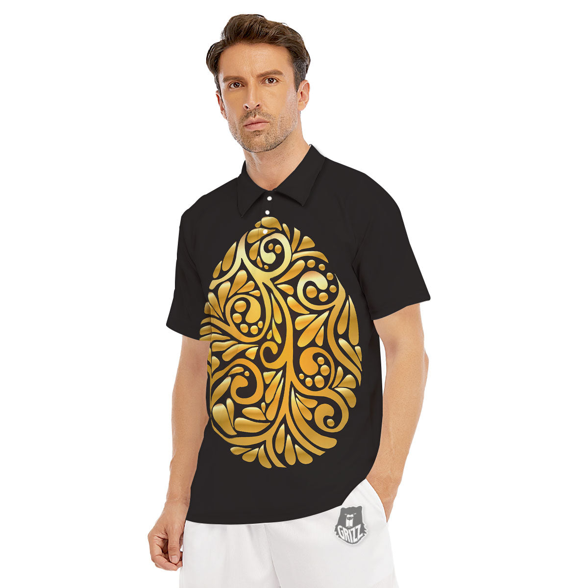 Easter Egg Gold Print Men's Golf Shirts-grizzshop