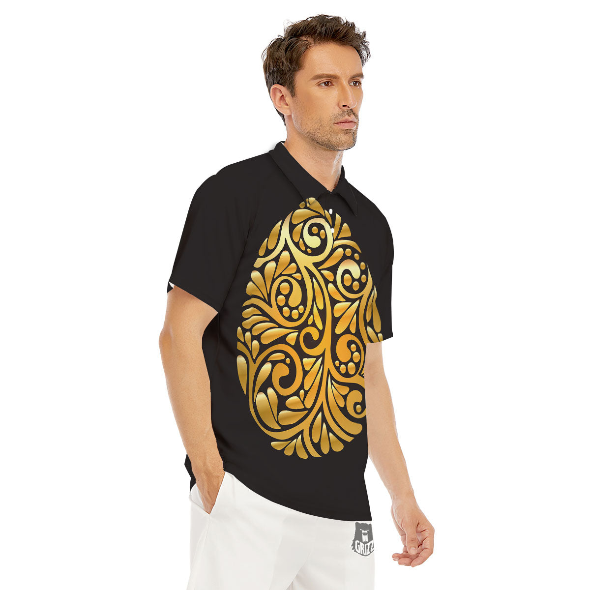 Easter Egg Gold Print Men's Golf Shirts-grizzshop