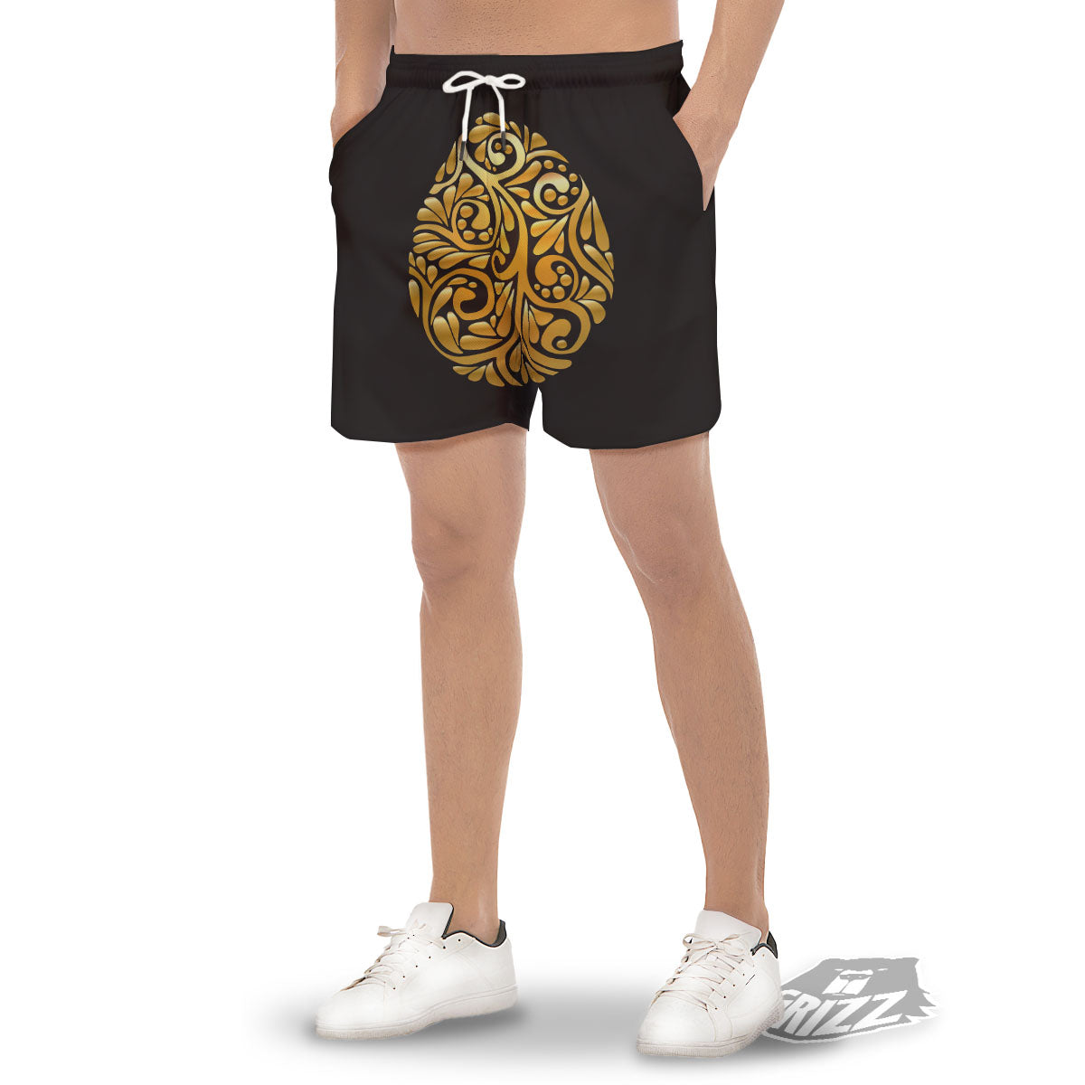 Easter Egg Gold Print Men's Gym Shorts-grizzshop