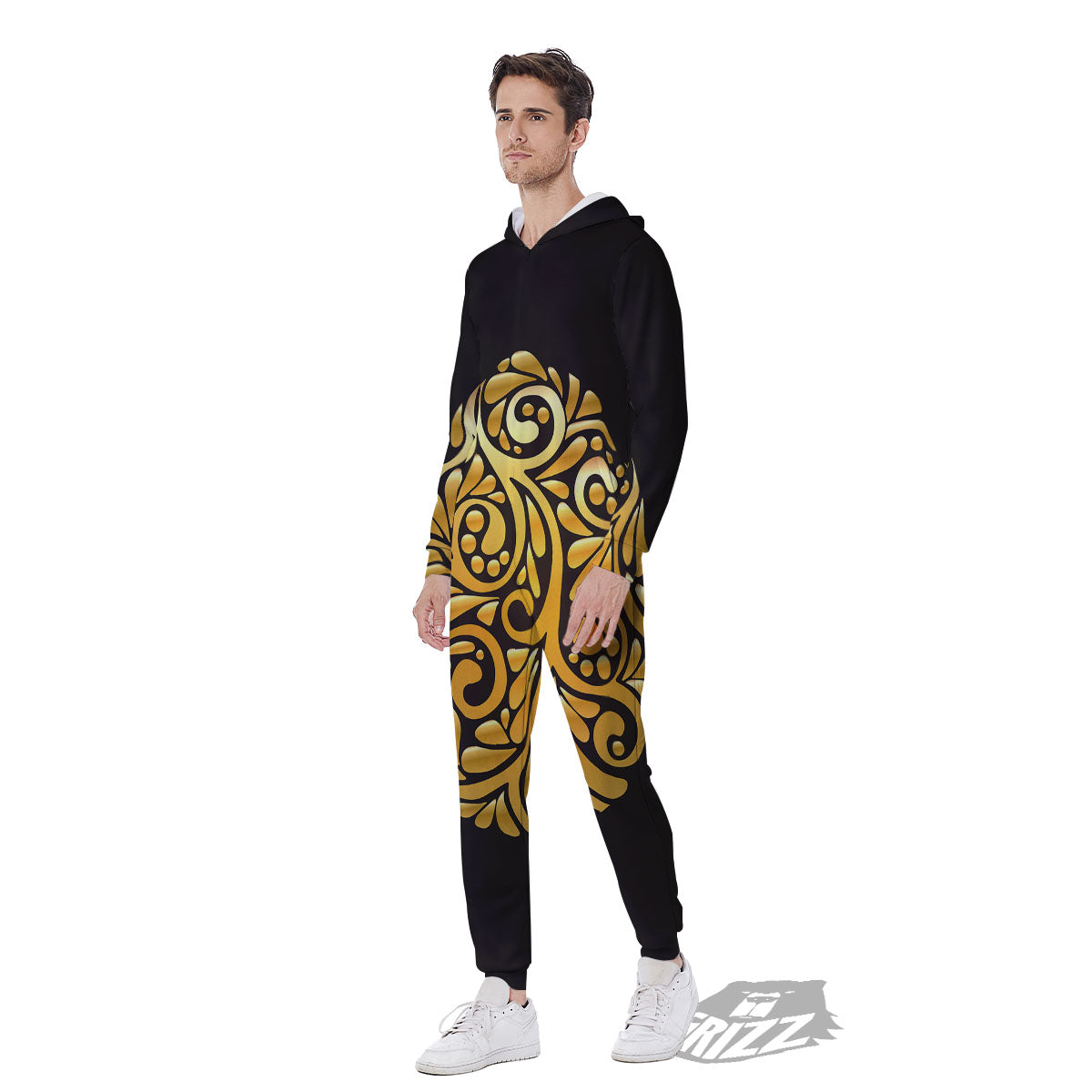 Easter Egg Gold Print Men's Jumpsuit-grizzshop