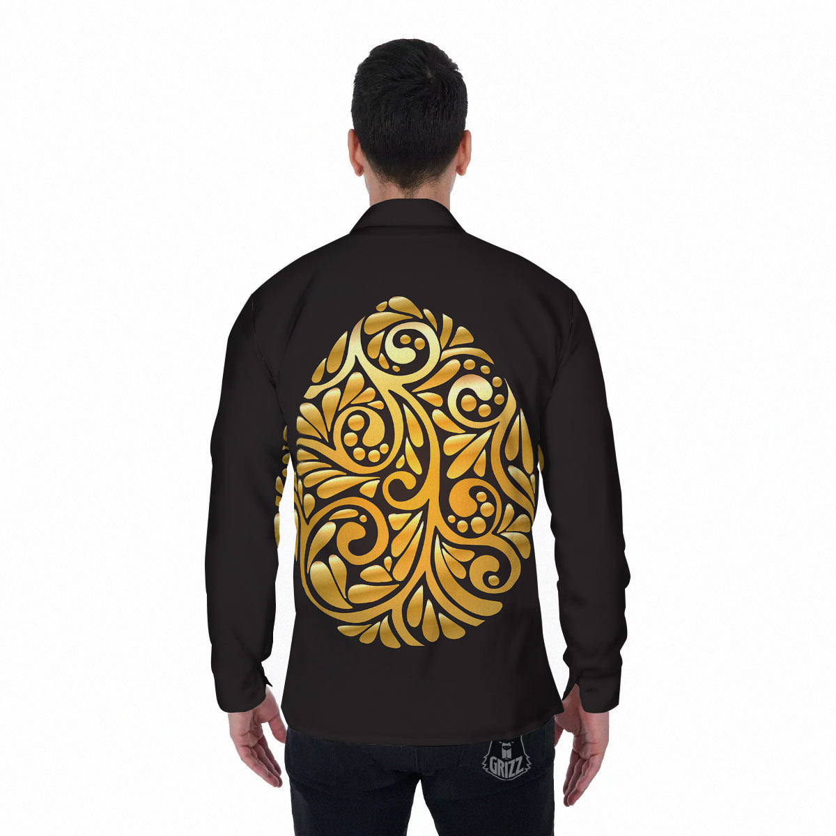 Easter Egg Gold Print Men's Long Sleeve Shirts-grizzshop