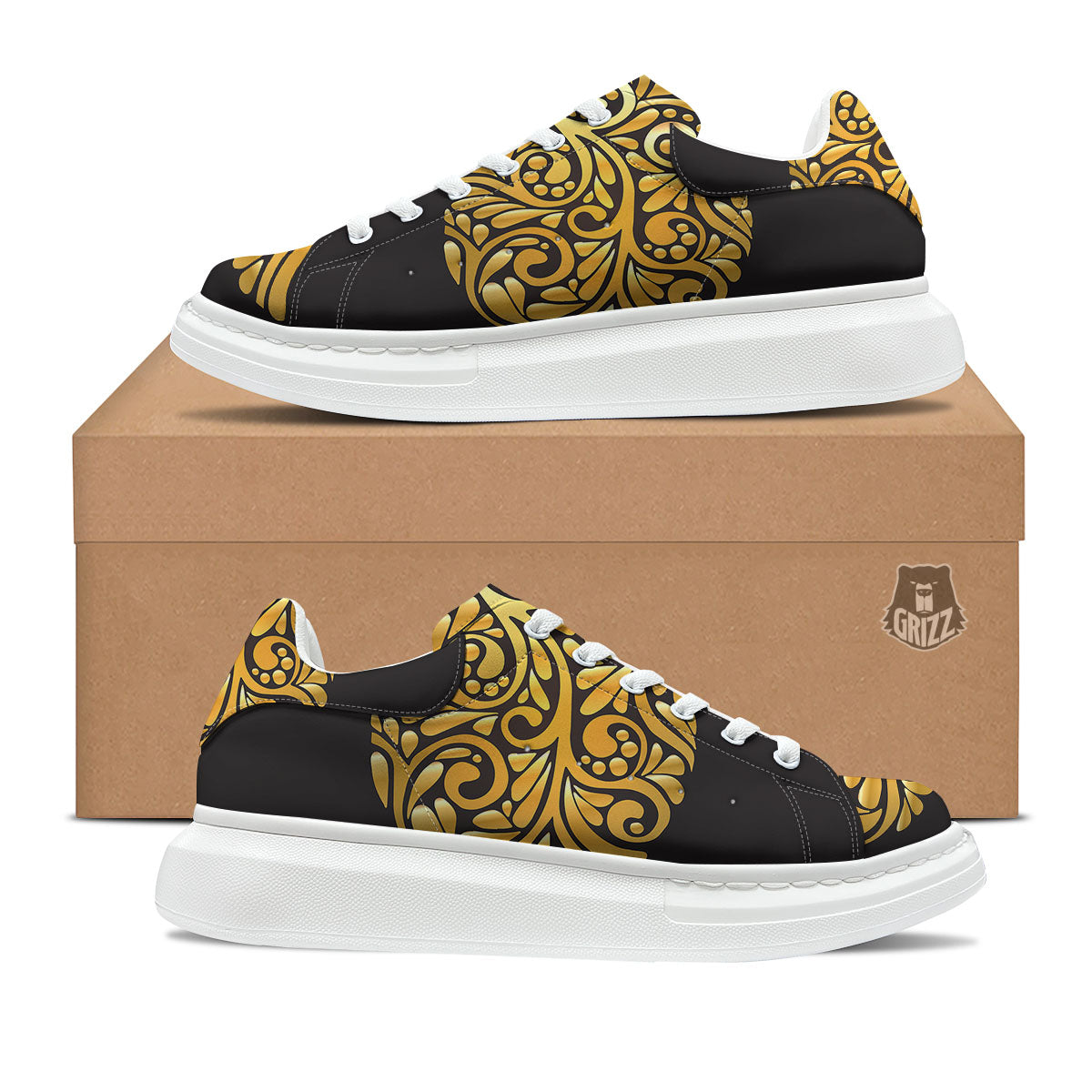 Easter Egg Gold Print Platform Shoes-grizzshop