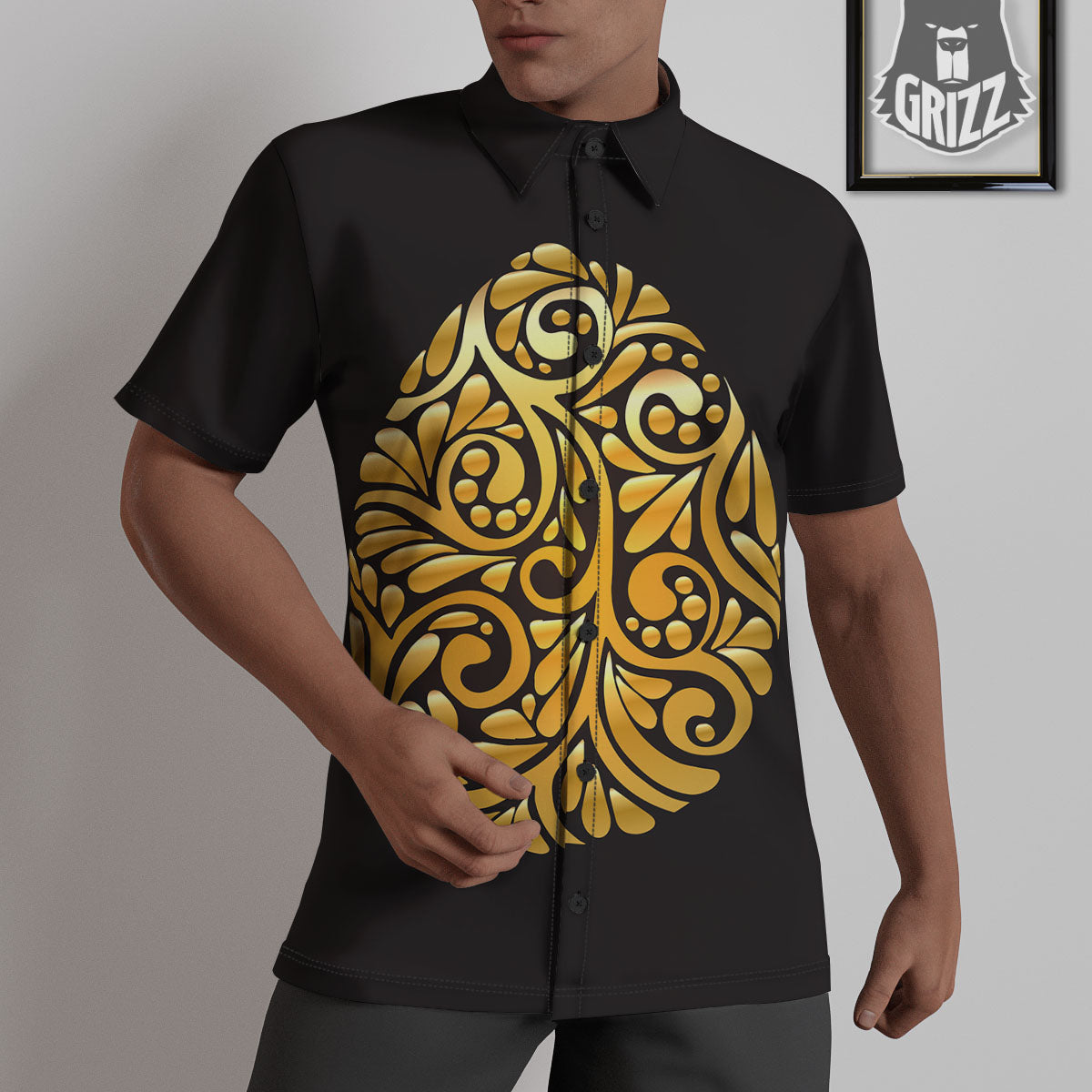 Easter Egg Gold Print Untucked Shirts-grizzshop