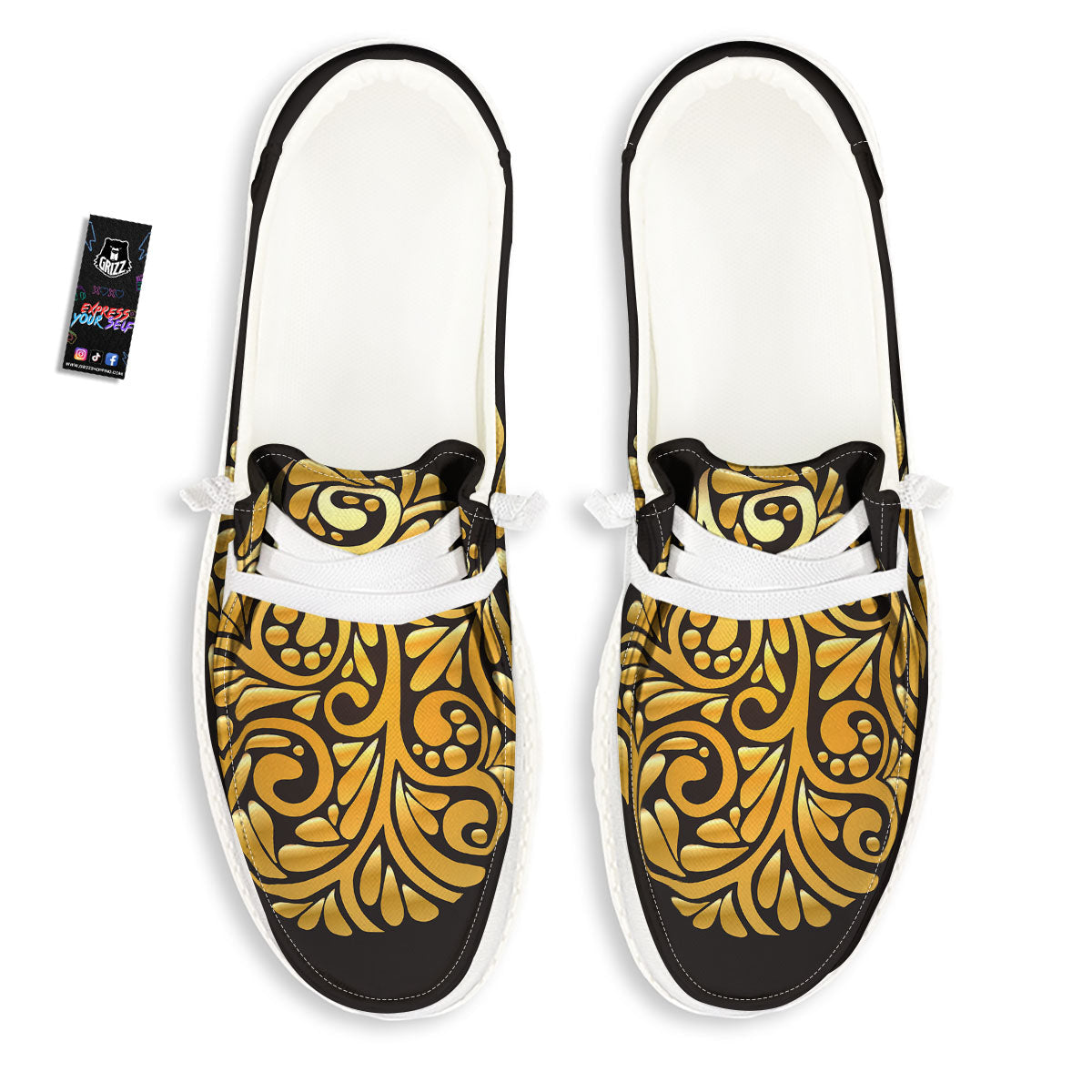 Easter Egg Gold Print White Loafers-grizzshop