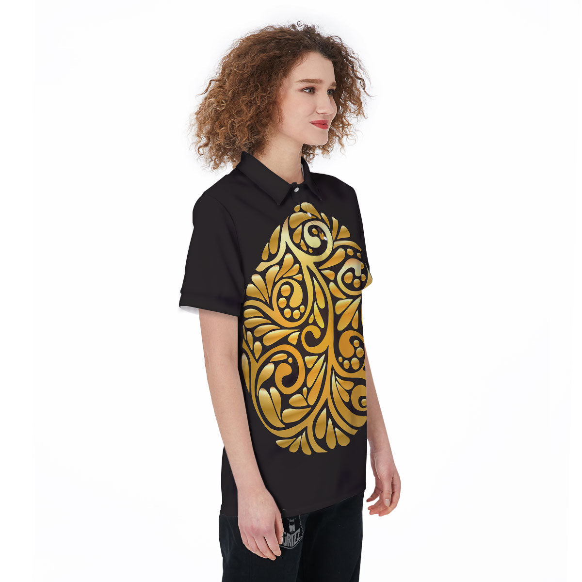 Easter Egg Gold Print Women's Golf Shirts-grizzshop