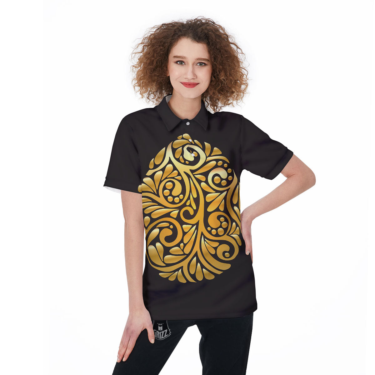 Easter Egg Gold Print Women's Golf Shirts-grizzshop