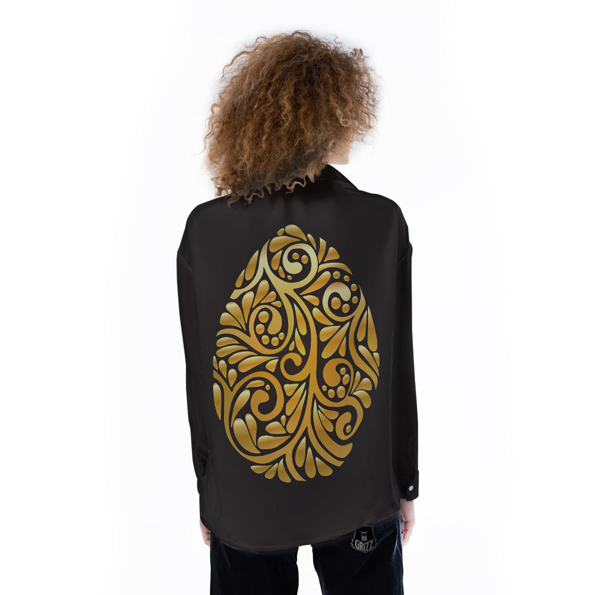 Easter Egg Gold Print Women's Long Sleeve Shirts-grizzshop
