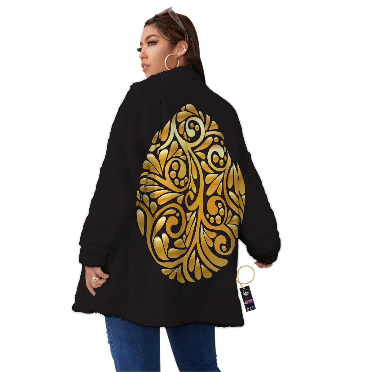 Easter Egg Gold Print Women's Sherpa Jacket-grizzshop