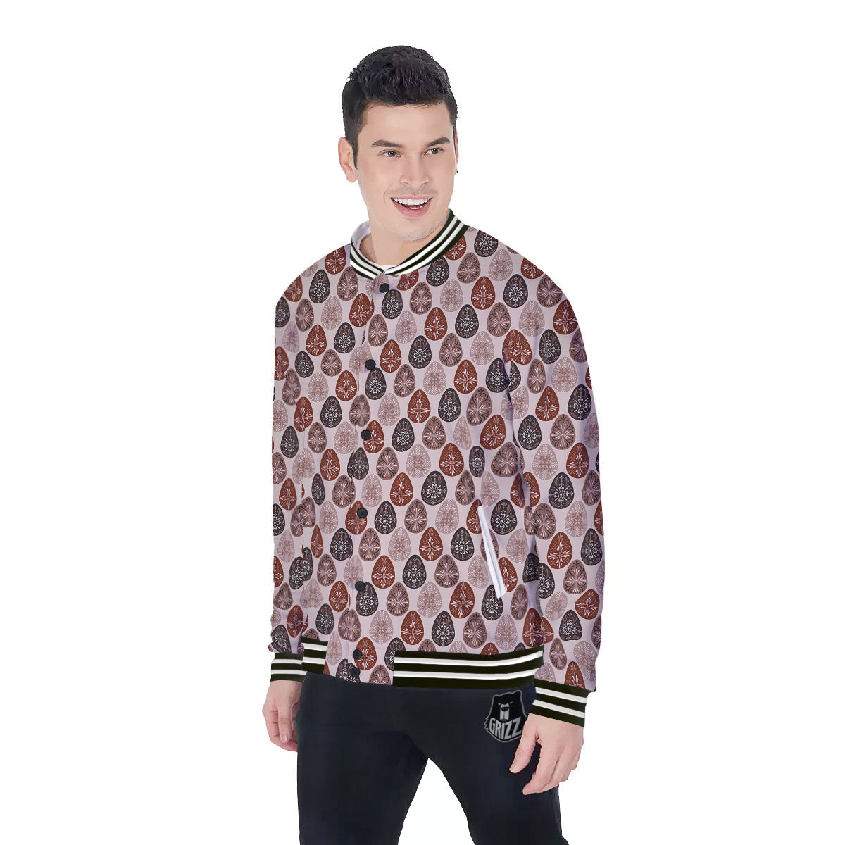 Easter Eggs Bohemian Print Pattern Baseball Jacket-grizzshop