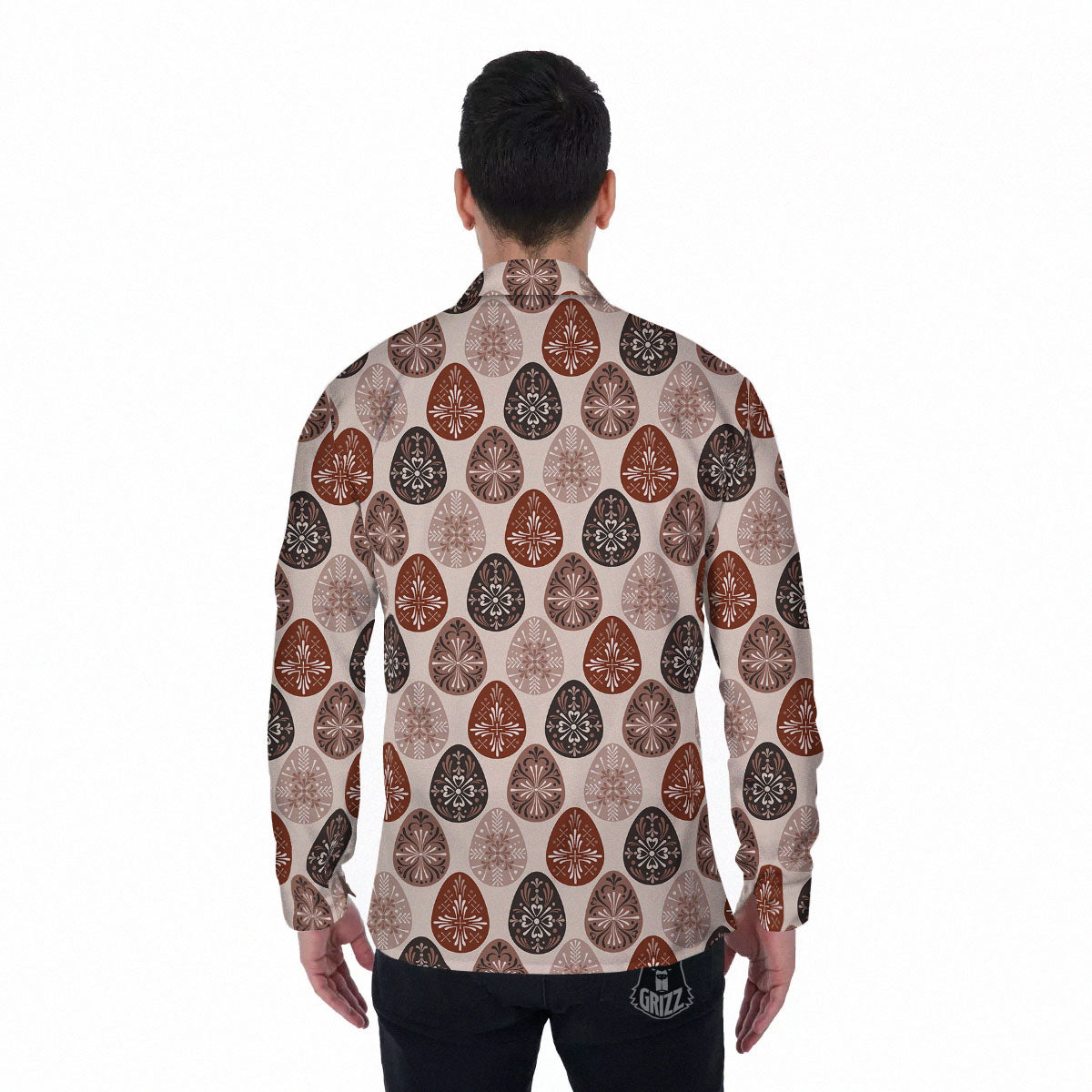 Easter Eggs Bohemian Print Pattern Men's Long Sleeve Shirts-grizzshop