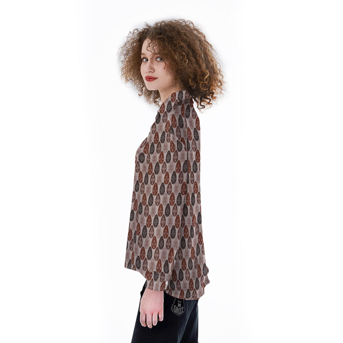 Easter Eggs Bohemian Print Pattern Women's Long Sleeve Shirts-grizzshop